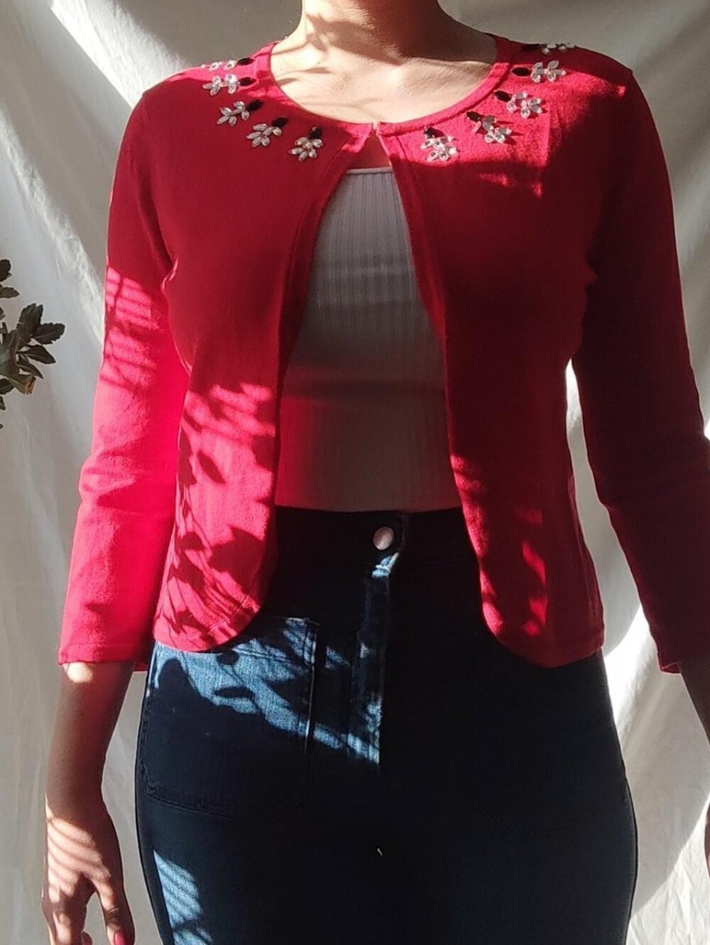NWT Cable & Gauge Brand New Red Cardigan With Jewels